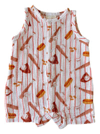Muslin Shortie Romper, Baseball Game: 3 - 6 mo
