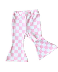 Checkered Flare Pants || Pink