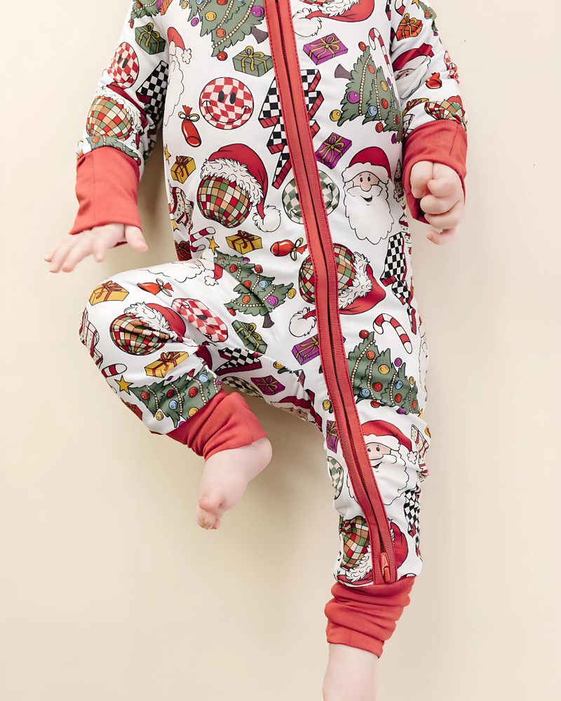 Bamboo Baby Clothing Zip Romper | Retro Christmas: 3-6M