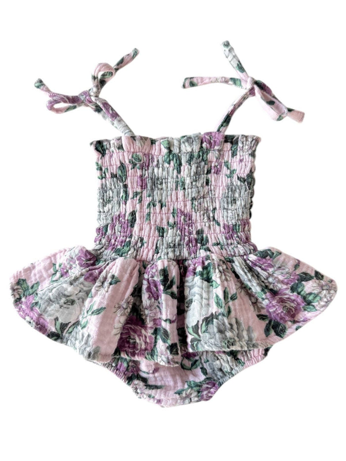 Muslin Smocked Bubble w/ Skirt, Blissful Blossoms: 3 - 6 mo.