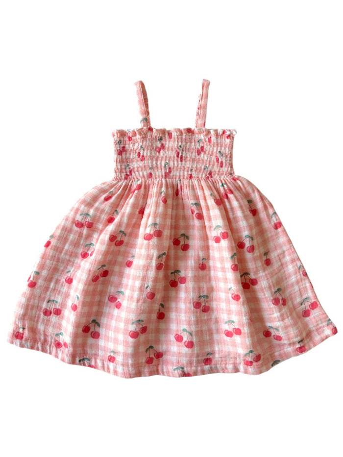 Gingham Cherries / Muslin Smocked Tube Dress: 5Y