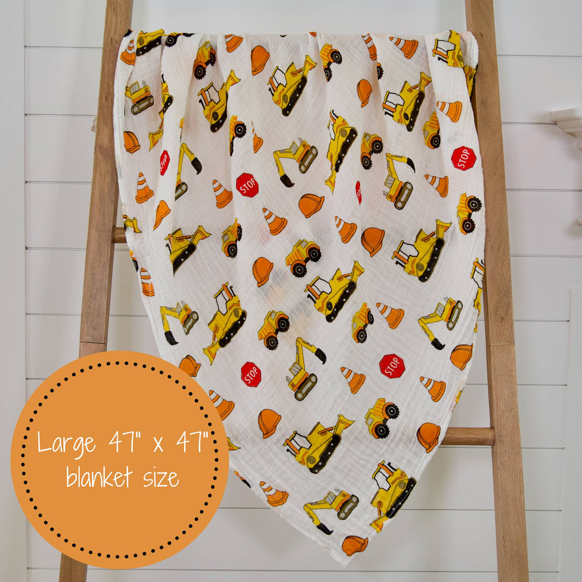 Baby Muslin Swaddle Blanket 47x47 Under Construction