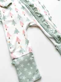 Ruffle Zipper Romper || Sweet Christmas Trees