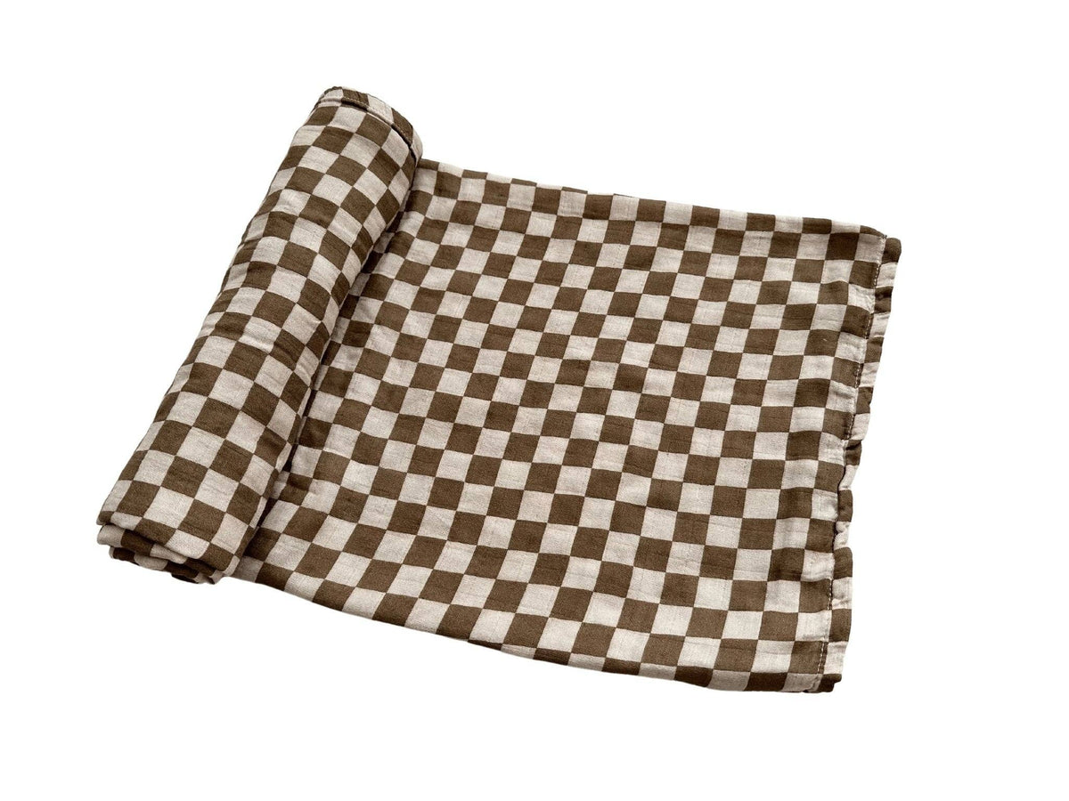 Bamboo Swaddle Blanket - Toffee Checkered