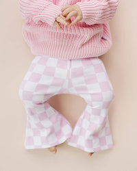 Checkered Flare Pants || Pink