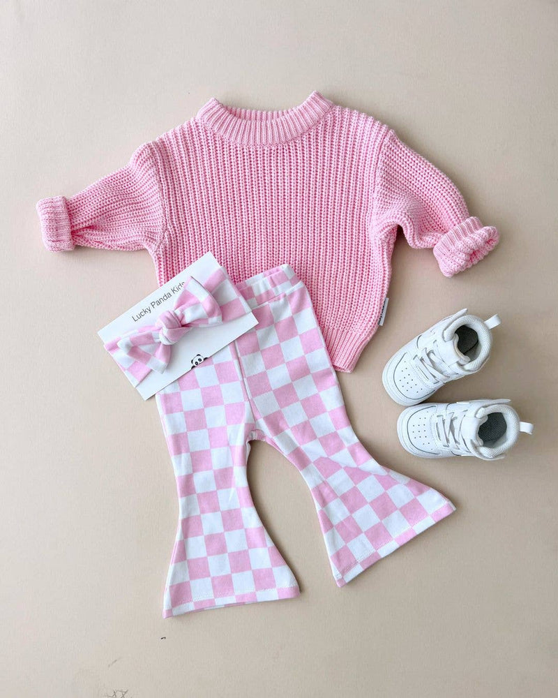 Checkered Flare Pants | Pink: 2T