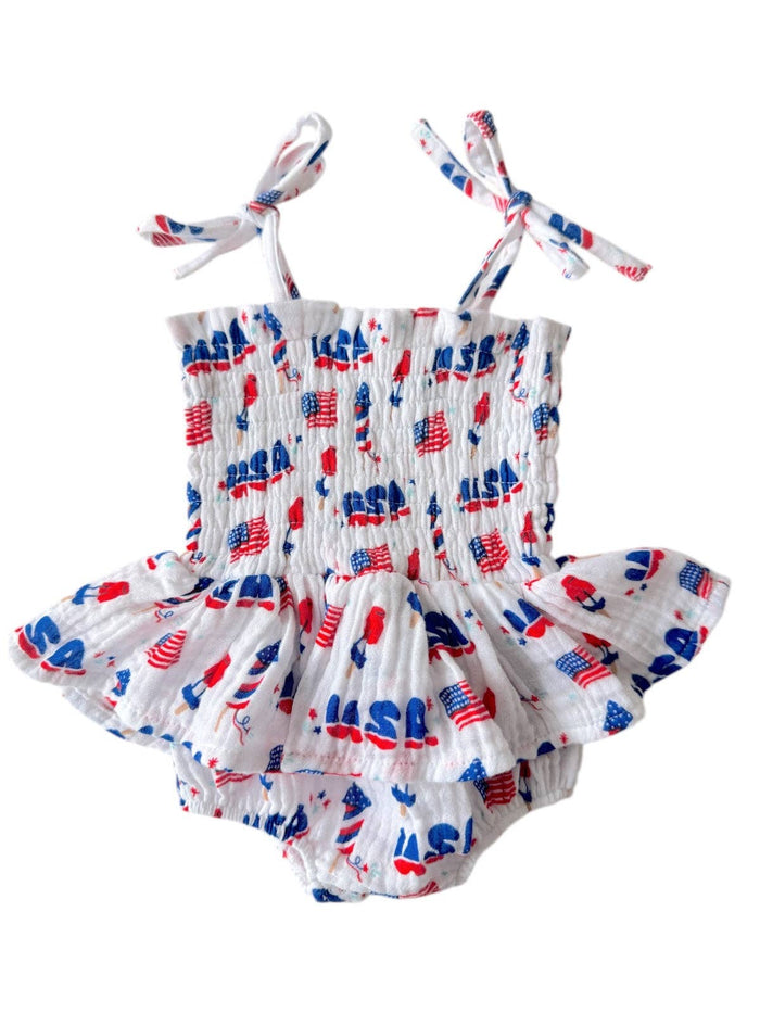 Muslin Smocked Bubble w/ Skirt, 4th of July: 6 - 12 mo.