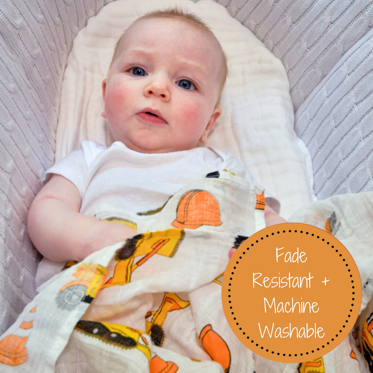 Baby Muslin Swaddle Blanket 47x47 Under Construction