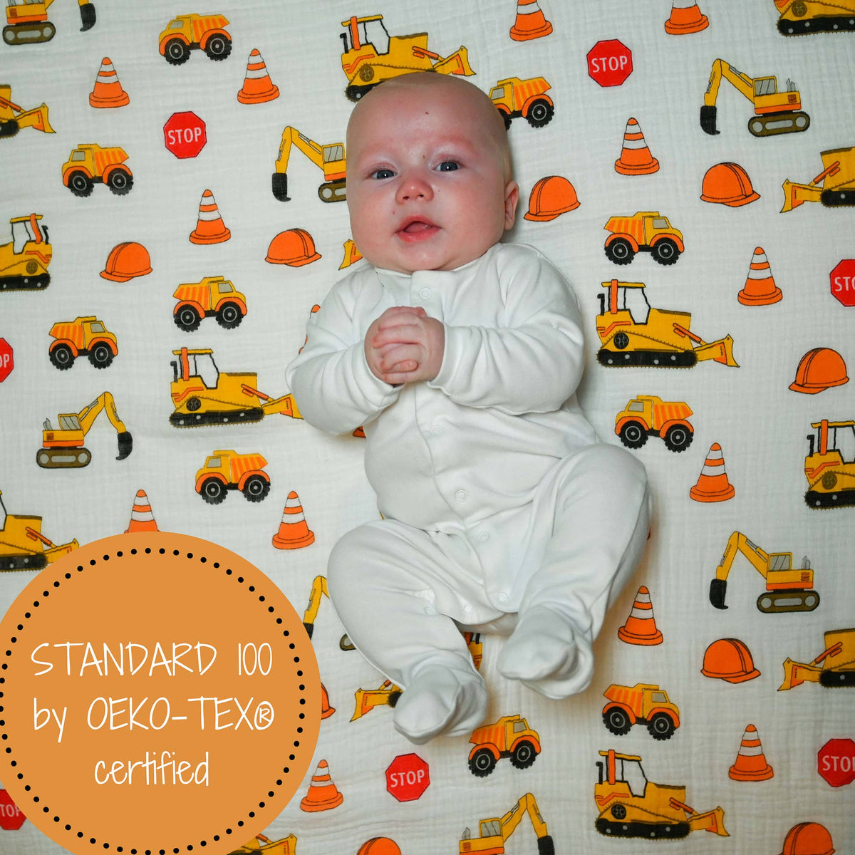 Baby Muslin Swaddle Blanket 47x47 Under Construction