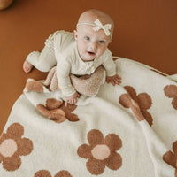 Daisy Plush Blanket - Caramel & Pink: Large 58" x 68"