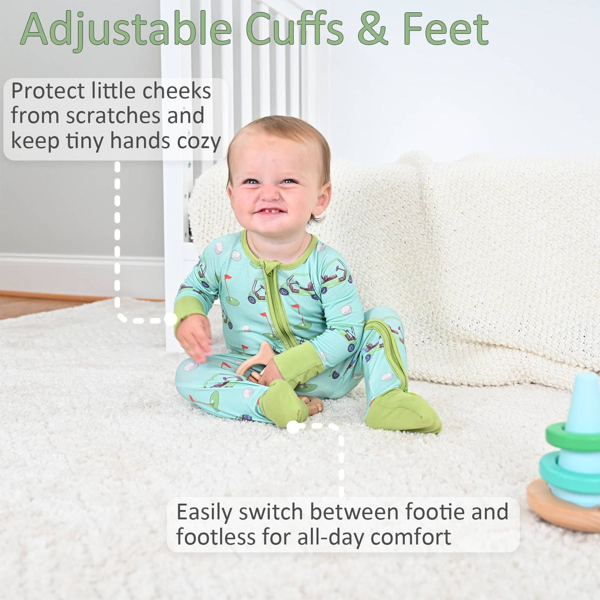 Bamboo Baby Convertible Zipper Pajama Golf A Round: 06-12 Months
