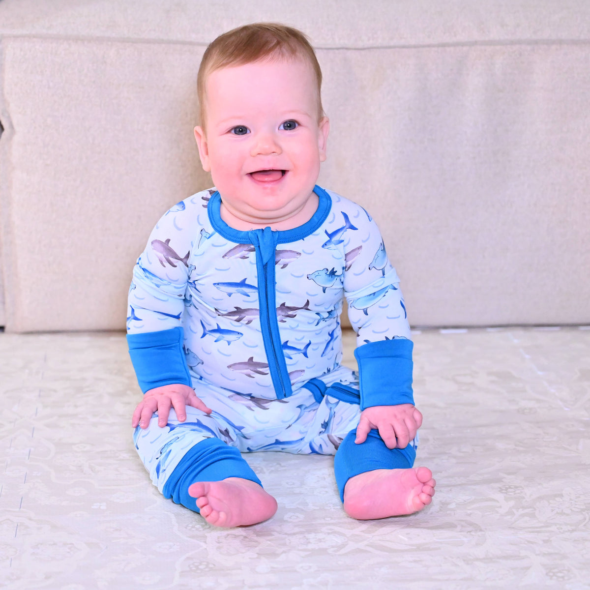 Bamboo Baby Convertible Zipper Pajama Sharks: 12-18 months
