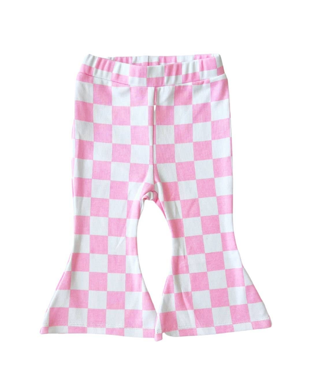 Checkered Flare Pants || Pink