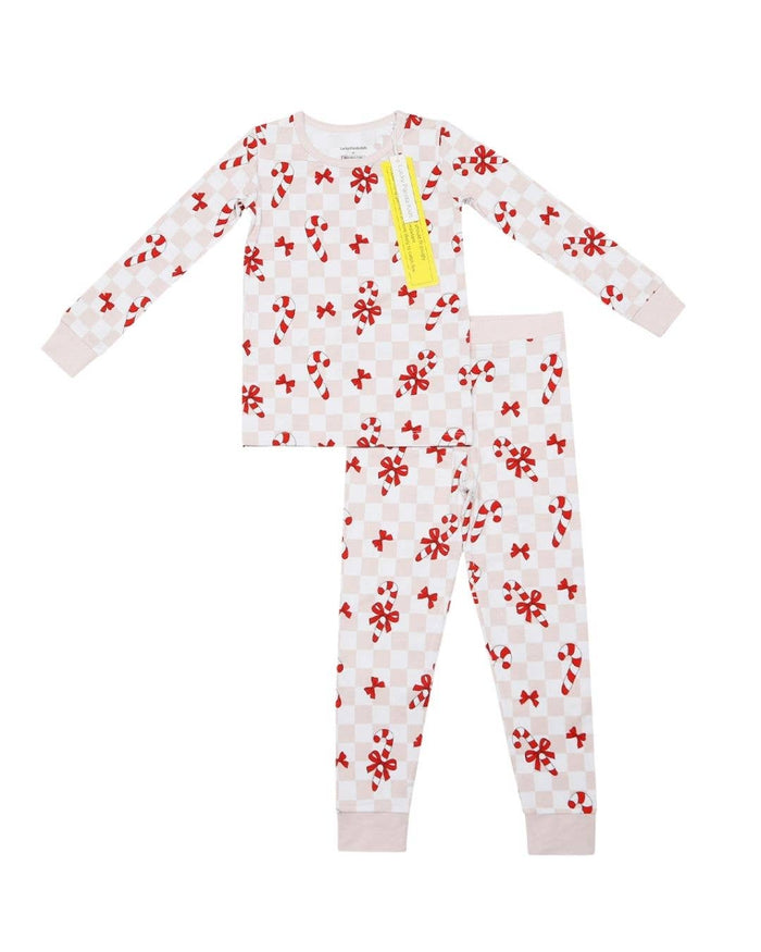 Christmas Bamboo Kids Two Piece Set | Bows & Candy Cane: 4T