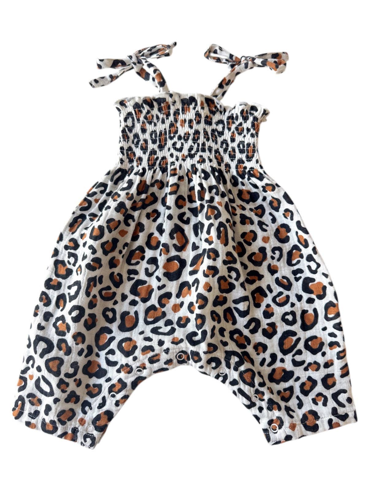 Leopard / Muslin Smocked Jumpsuit: 2Y