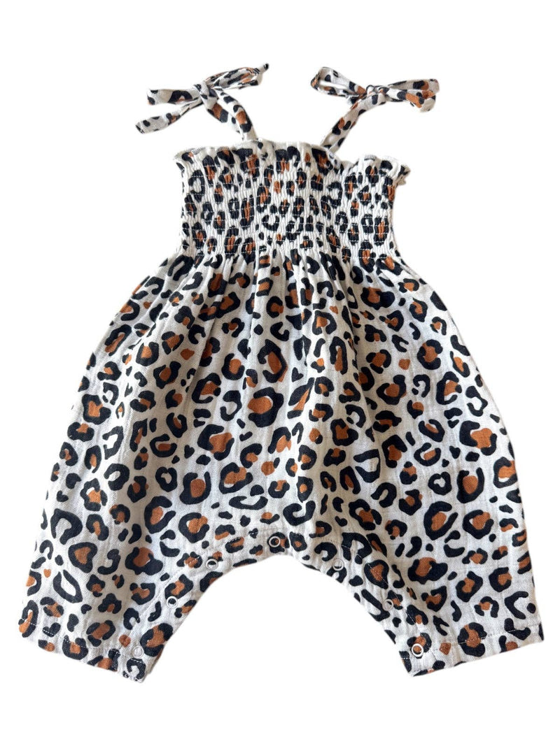 Leopard / Muslin Smocked Jumpsuit: 2Y