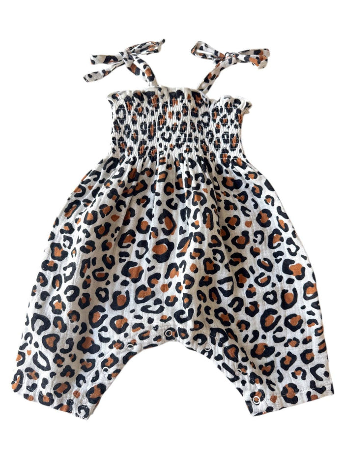 Leopard / Muslin Smocked Jumpsuit: 18-24M