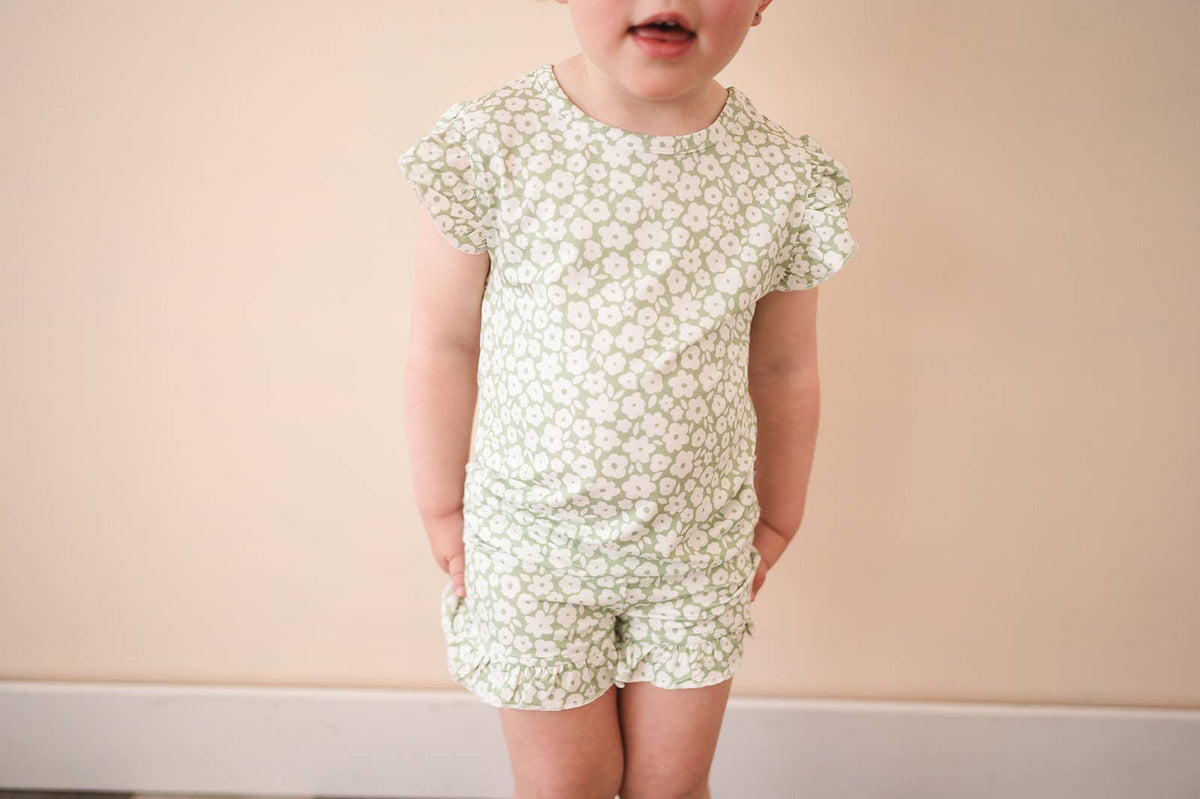 Two-Piece Short Set - Sage Ditsy Floral: 5T