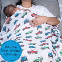 Baby Muslin Swaddle Blanket 47x47 Vroom Vroom Zoom