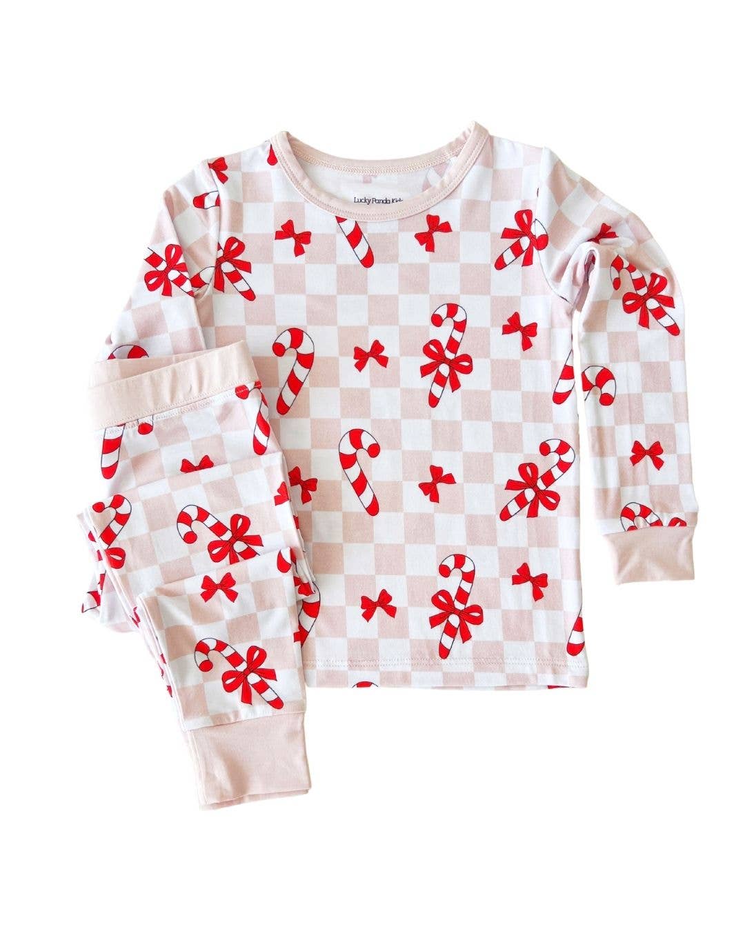 Christmas Bamboo Kids Two Piece Set | Bows & Candy Cane: 6-7Y