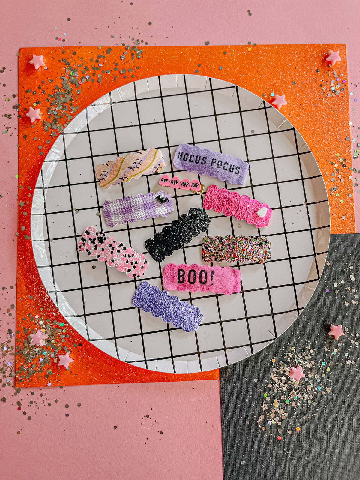 Halloween Single Snap Clip: Pink Black Glitter