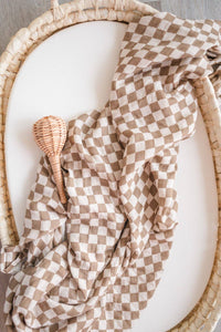 Bamboo Swaddle Blanket - Toffee Checkered