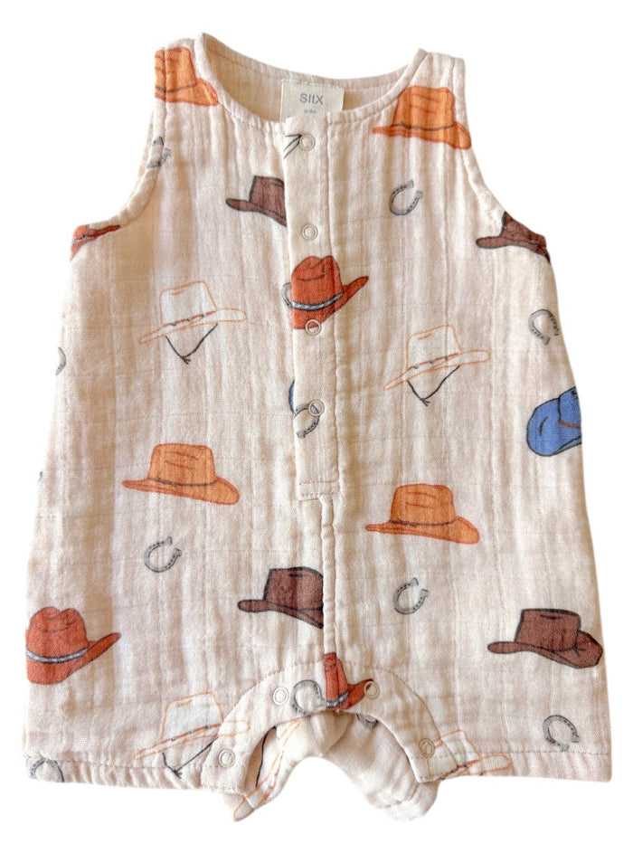 Western / Muslin Shortie Romper: 12-18M