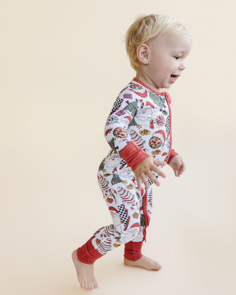 Bamboo Baby Clothing Zip Romper | Retro Christmas: 18-24M