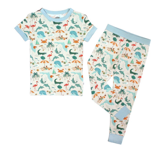 Explore Florida Souvenir Bamboo Kids Pajamas Toddler Set: Beige/Multi / 4/5T
