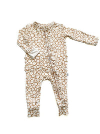 Ruffle Zipper One Piece - Mocha Ditsy Floral: 0-3 Months