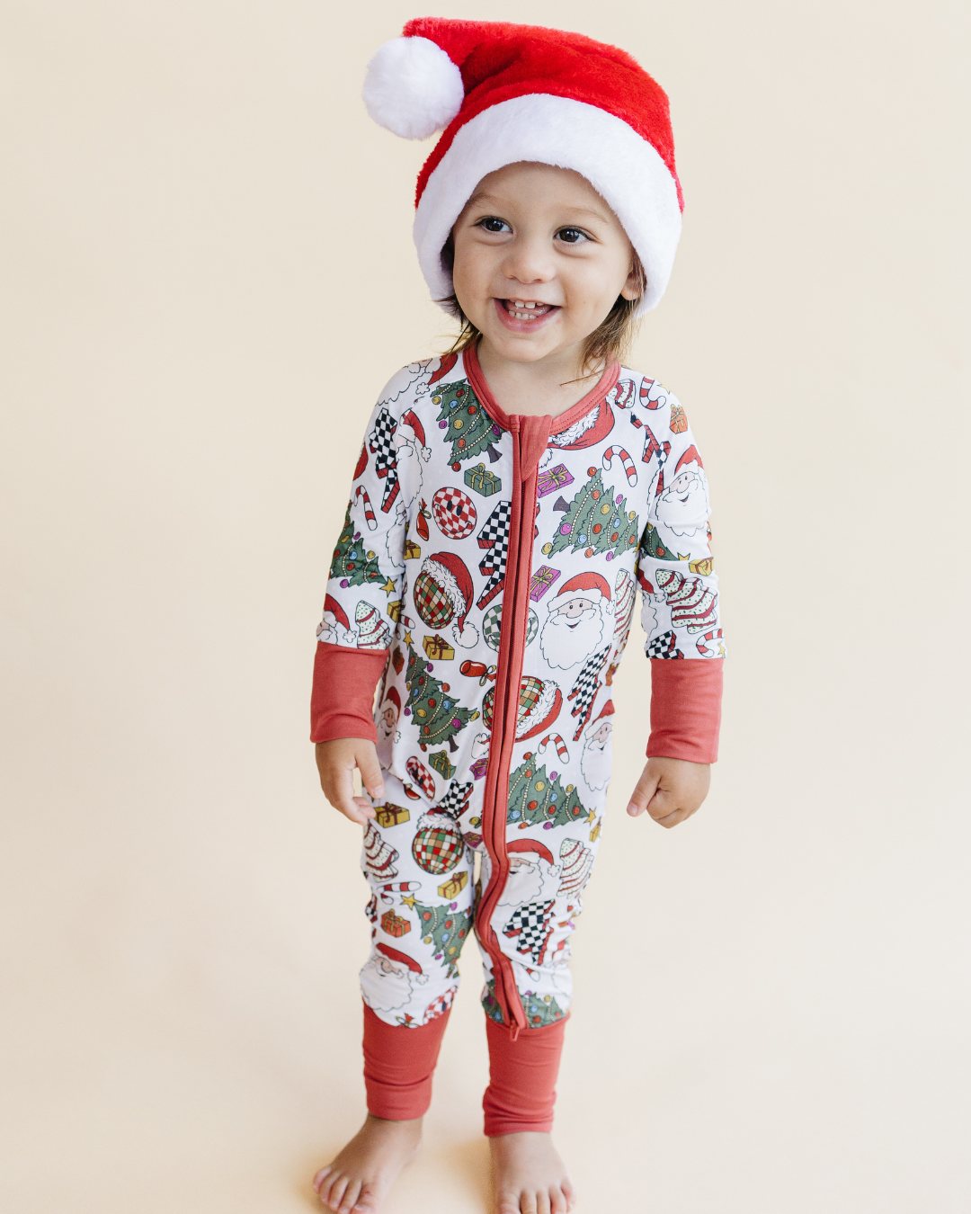 Bamboo Baby Clothing Zip Romper | Retro Christmas: 3-6M