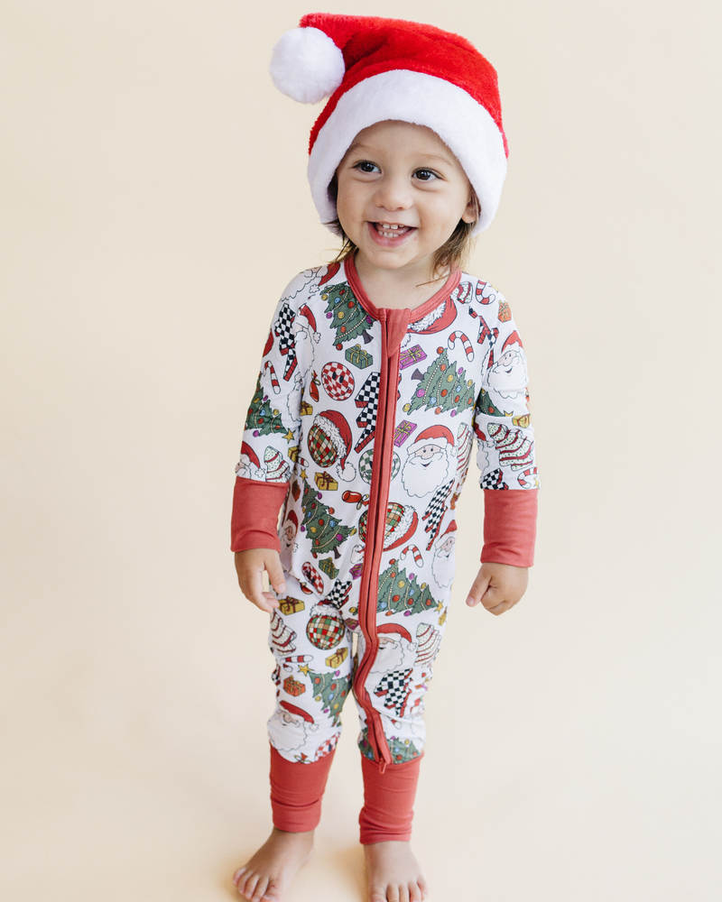 Bamboo Baby Clothing Zip Romper | Retro Christmas: 18-24M