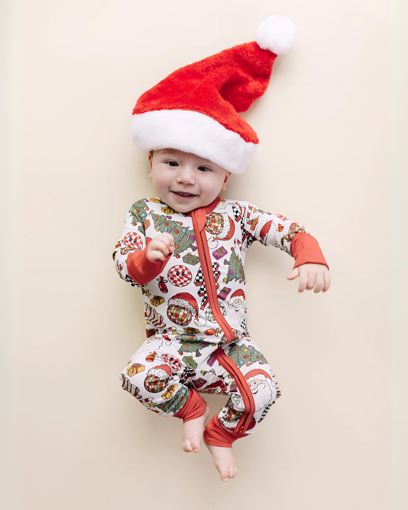 Bamboo Baby Clothing Zip Romper | Retro Christmas: 12-18M