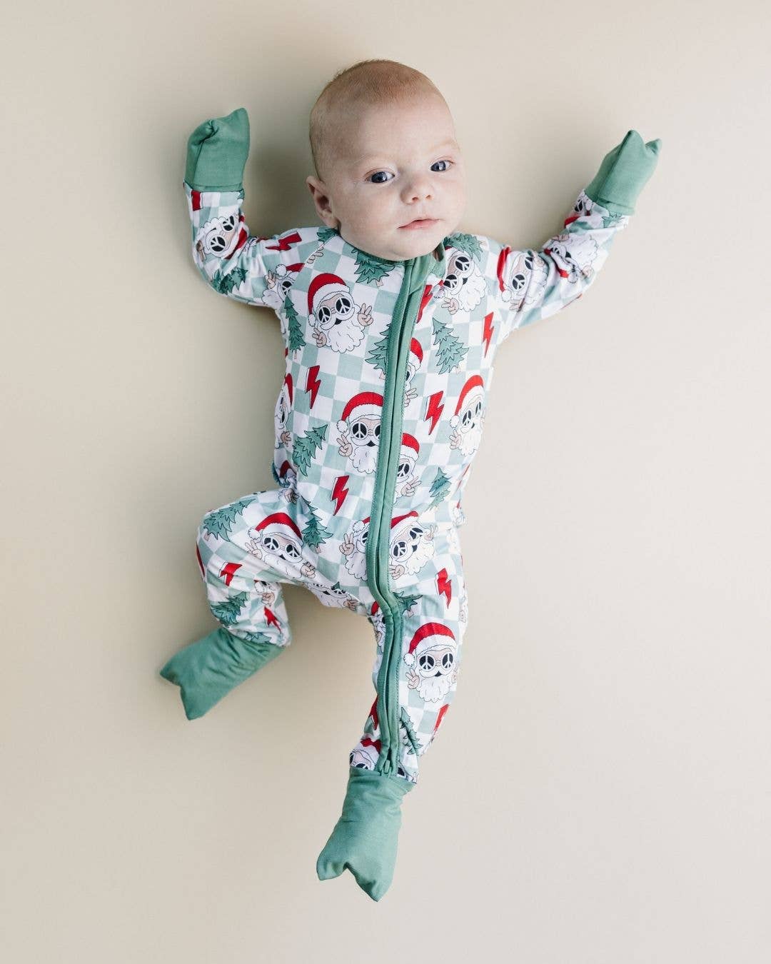 Christmas Baby Bamboo Clothing Zip Romper | Checkered Santa: 18-24M