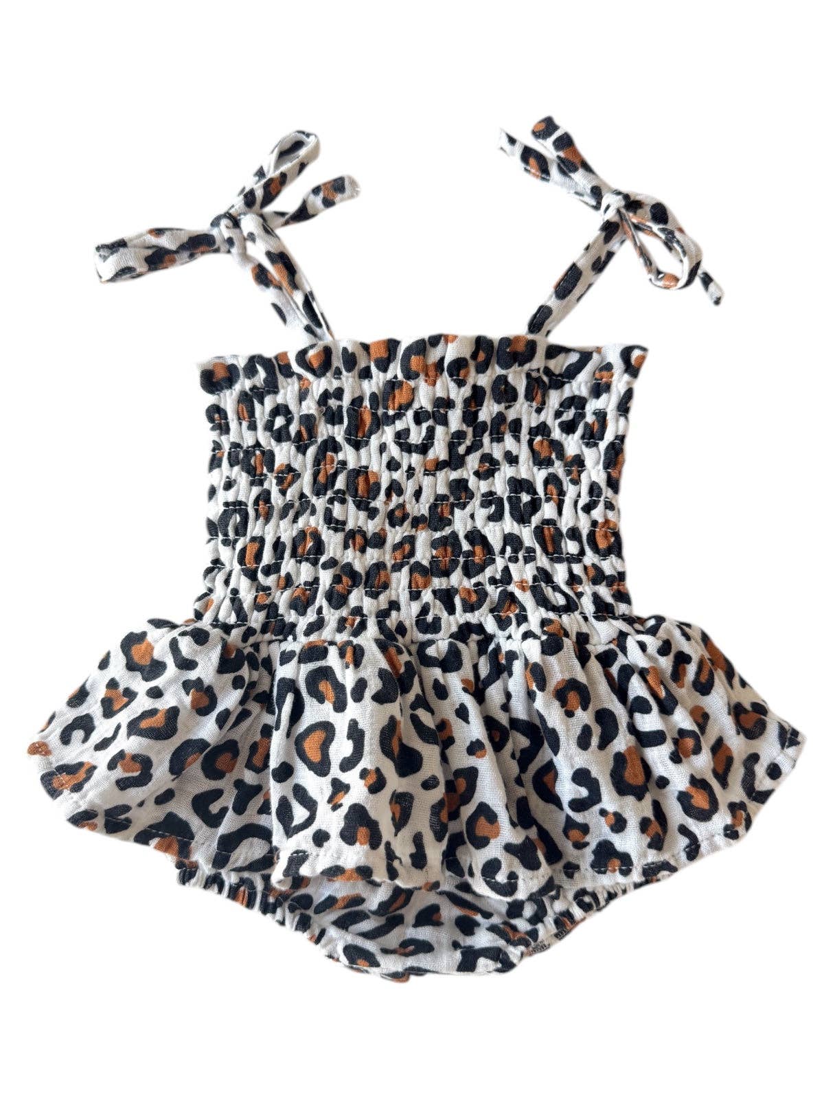 Leopard / Muslin Smocked Bubble w/ Skirt: 2Y