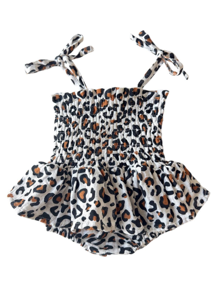 Leopard / Muslin Smocked Bubble w/ Skirt: 18-24M