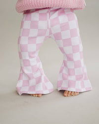 Checkered Flare Pants || Pink