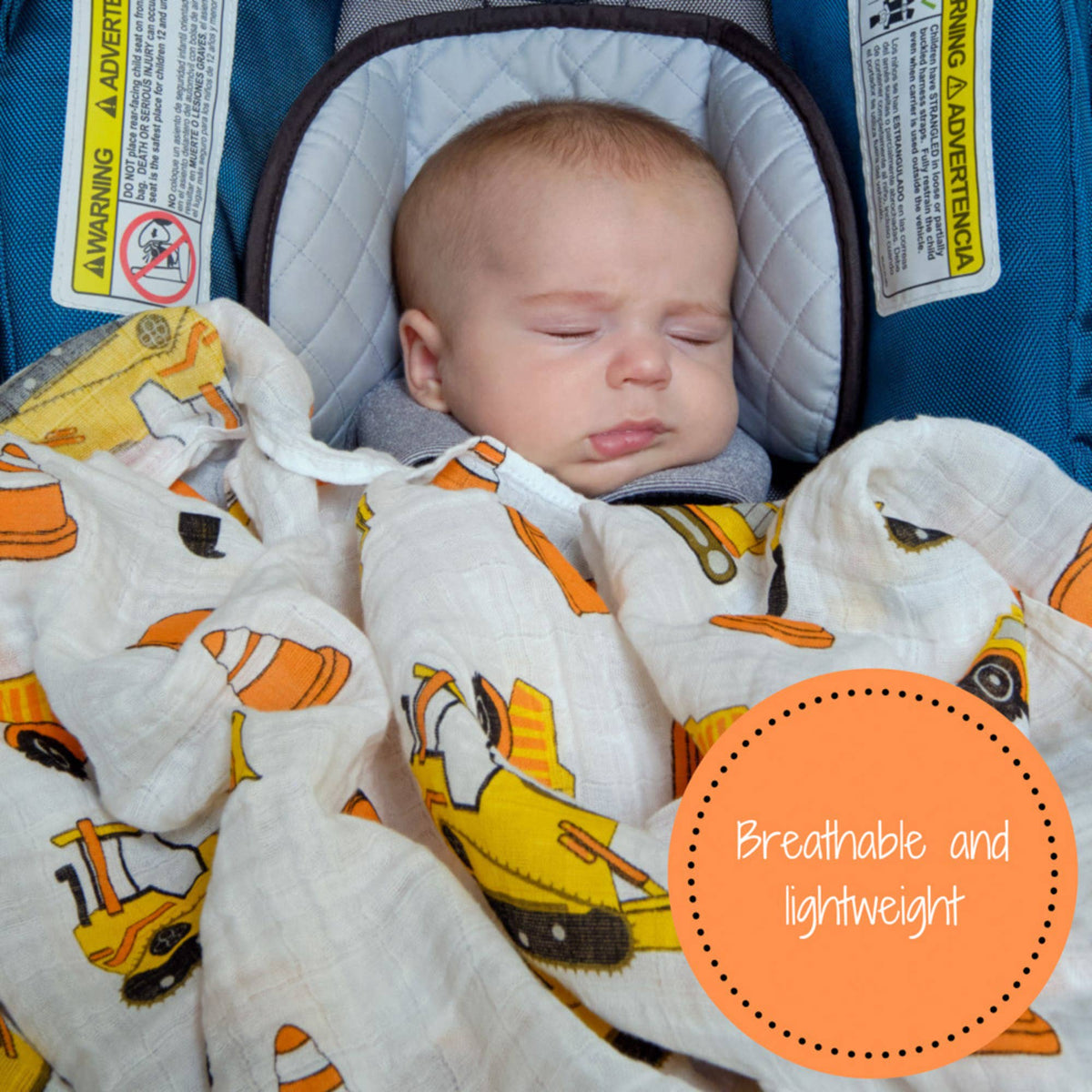 Baby Muslin Swaddle Blanket 47x47 Under Construction
