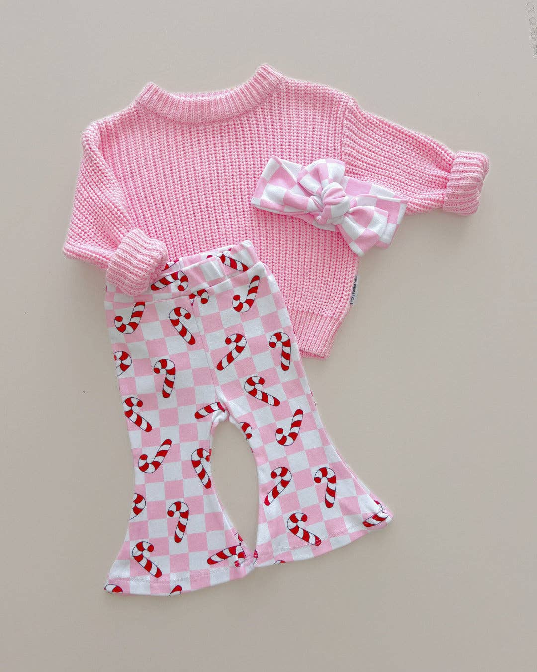 Checkered Candy Cane Kids & Baby Flare Pants | Pink: 18-24M