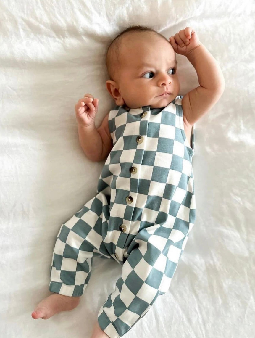 Blueberry Muffin Checkerboard || Organic Bay Jumpsuit