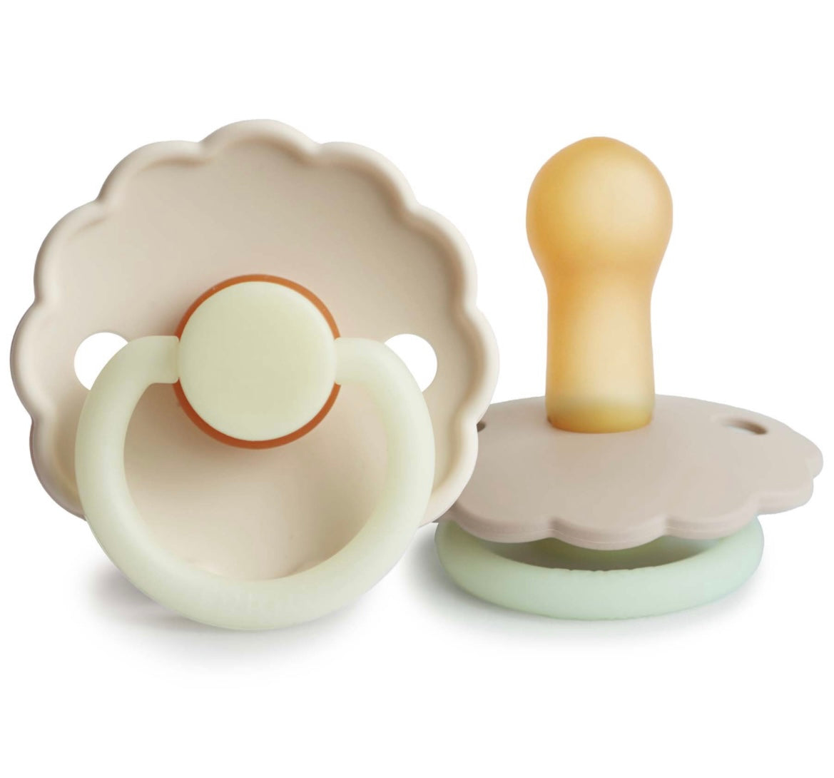 FRIGG DAISY NIGHT NATURAL RUBBER BABY PACIFIER || CROISSANT + CREAM