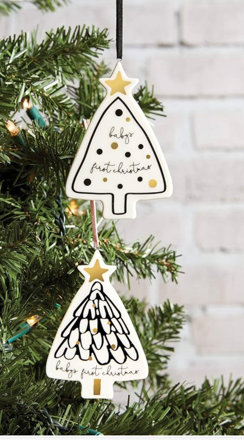 Baby's 1st Christmas Ceramic Ornament || Tree + Gold Star