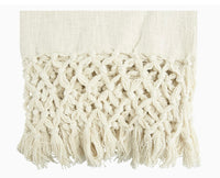 Woven Cotton Crochet + Fringe Throw || Cream