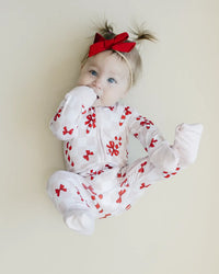 Christmas Baby Bamboo Clothes Zip Romper | Bows & Candy Cane: 12-18M