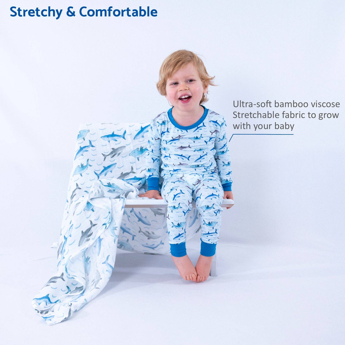 Kids 2-Piece Bamboo Pajama Long Sleeve Set Jawsome Shark: 3T
