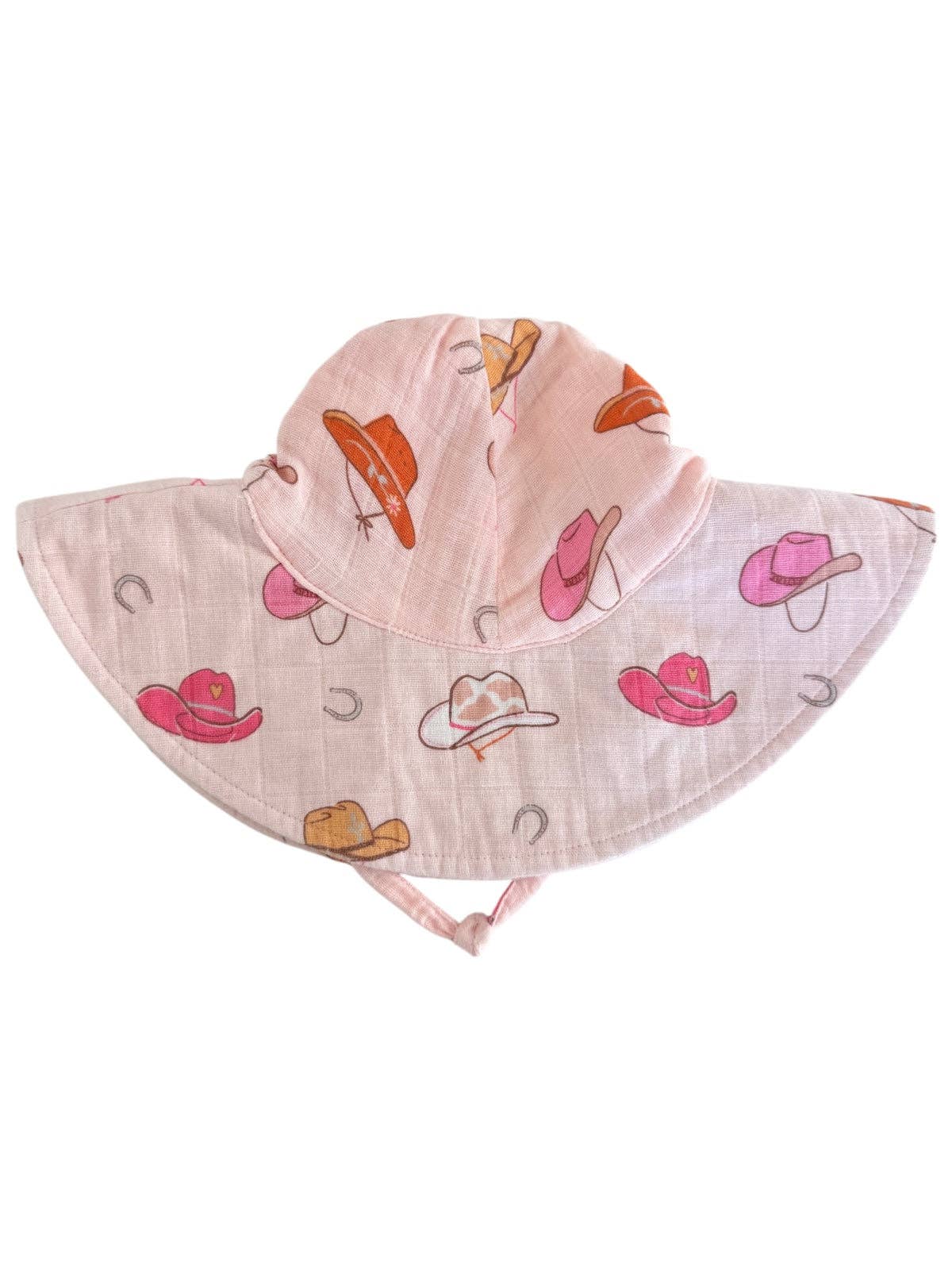 Western Pink / Muslin Wide Brim Sunhat: 0-6M