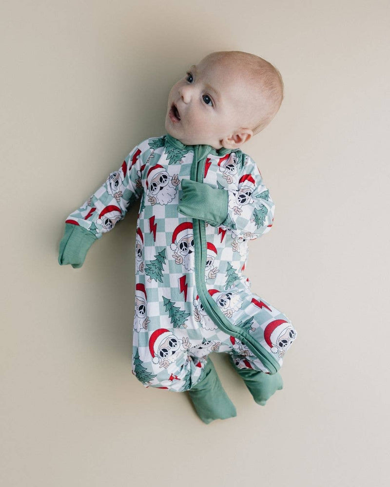 Christmas Baby Bamboo Clothing Zip Romper | Checkered Santa: 18-24M