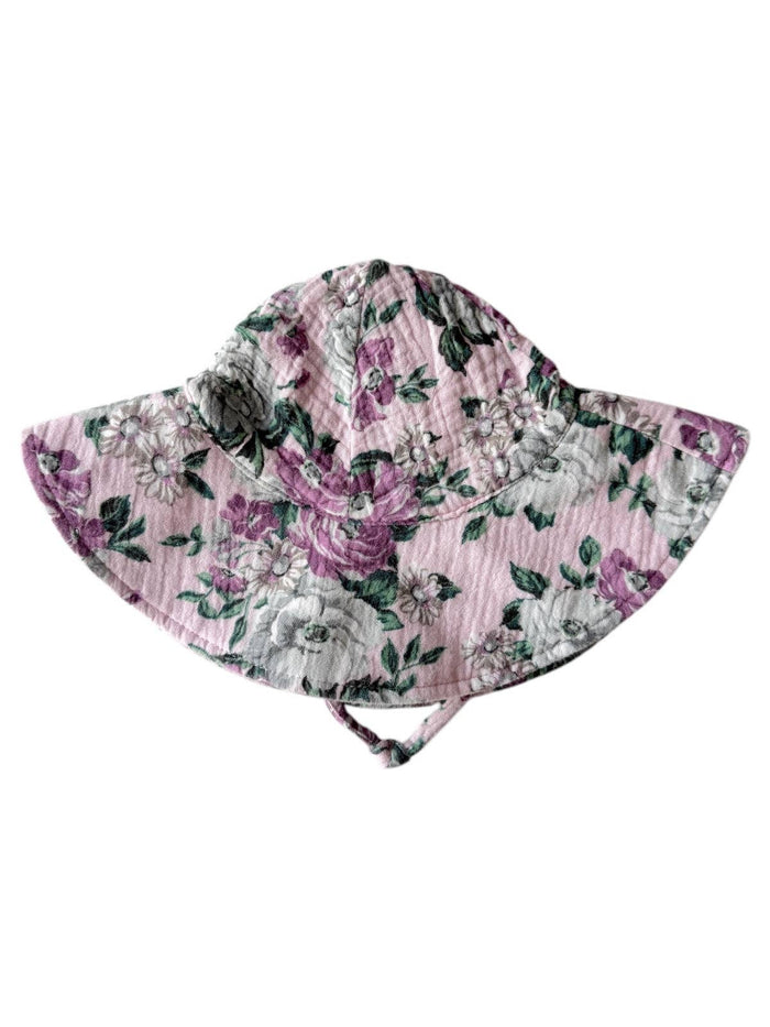 Muslin Wide Brim Sunhat, Blissful Blossoms: 12 - 24 mo.