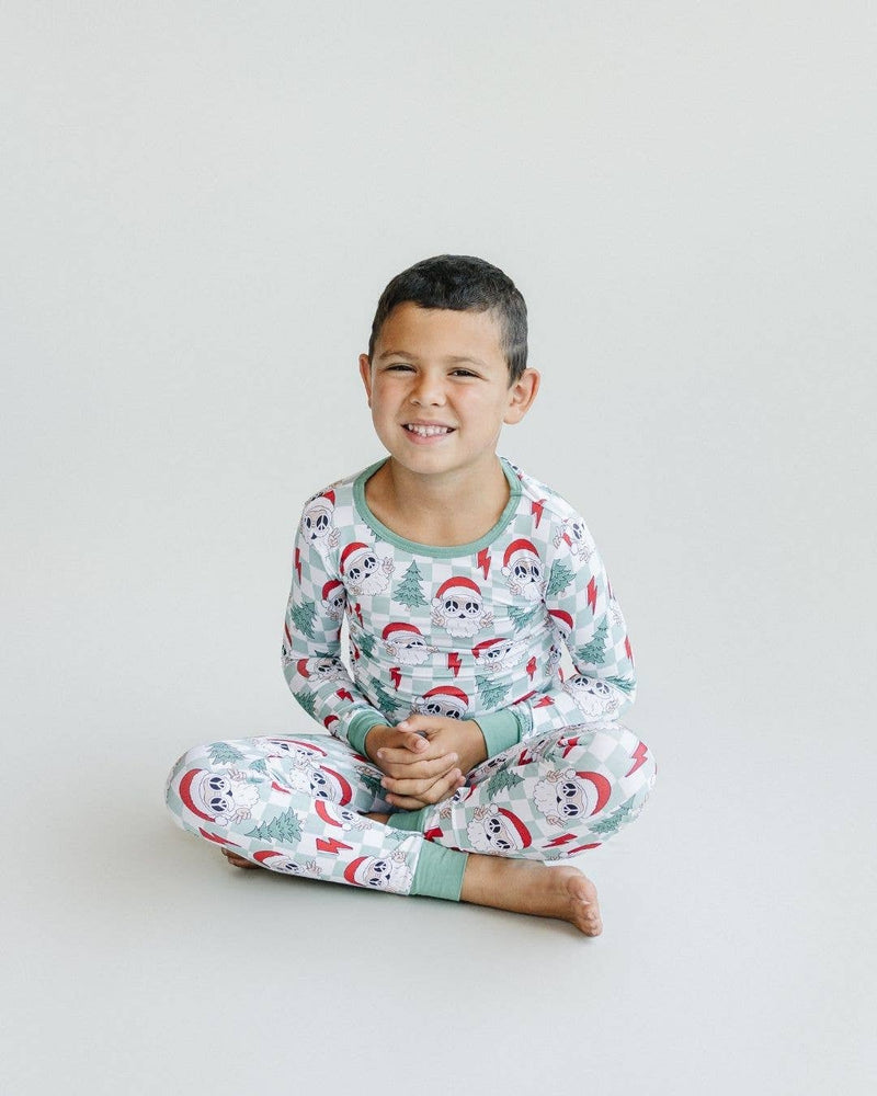 Christmas Bamboo Kids' Two Piece Set | Checkered Santa: 3T