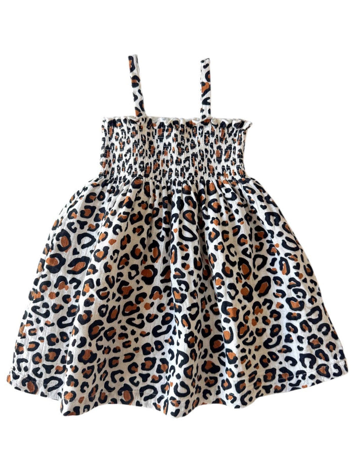 Leopard / Muslin Smocked Tube Dress: 3Y